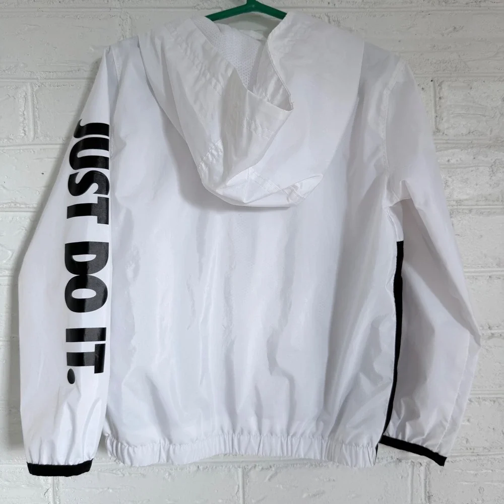 Nike Kids Windbreaker Jacket White Black Just Do It Hooded Size‎ 4T